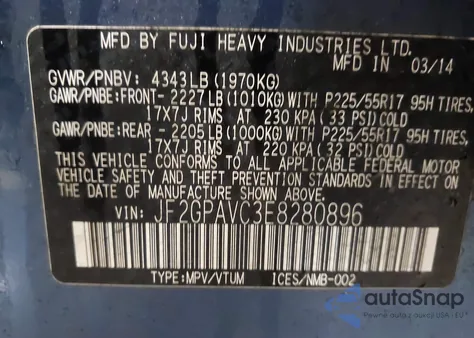 2014 Subaru Xv Crosstrek 2.0I Premium from USA, damaged, VIN JF2GPAVC3E8280896